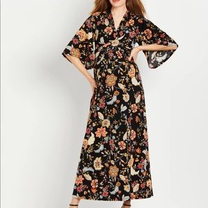 NWT Jessica Simpson Faux Wrap Kimono Sleeve Maternity Dress Black Vintage Floral